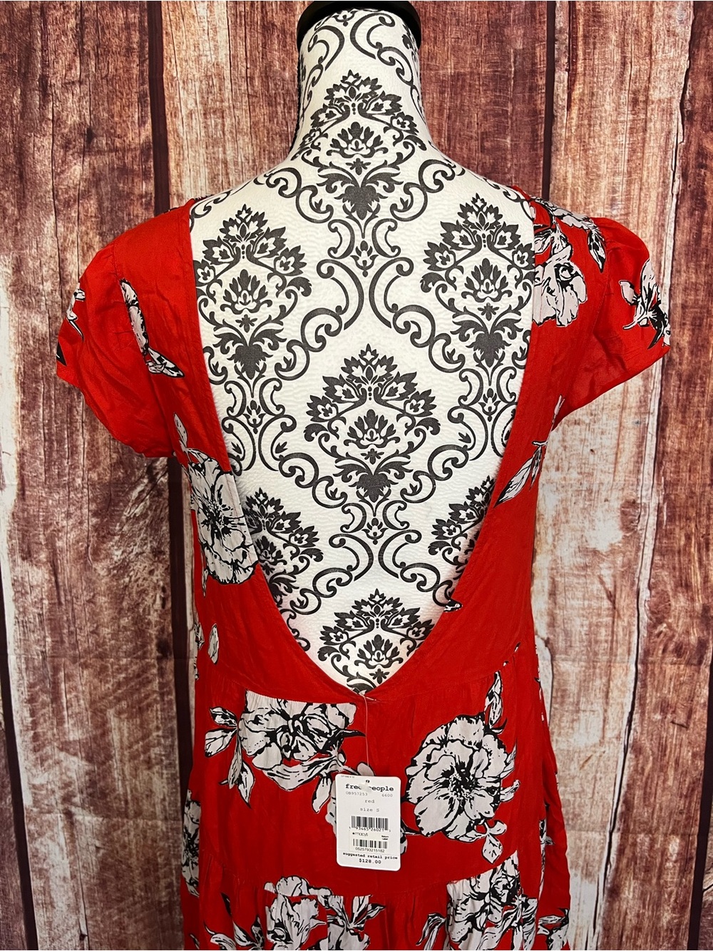 Free People | NWT Red Floral Backless Midi Dress - Picture 6 of 10